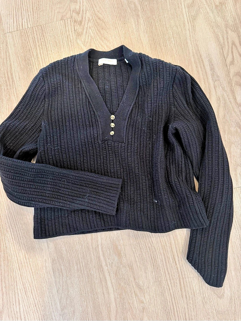Pierre Cardin V-Neck Ribbed Sweater in Black